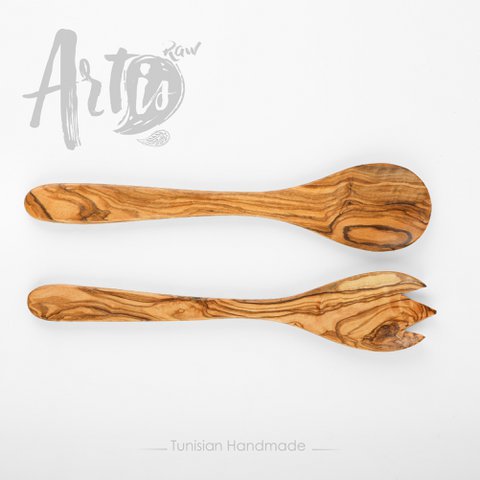 Handmade Olive Wood Salad Servers | Wooden Spoon & Fork Set