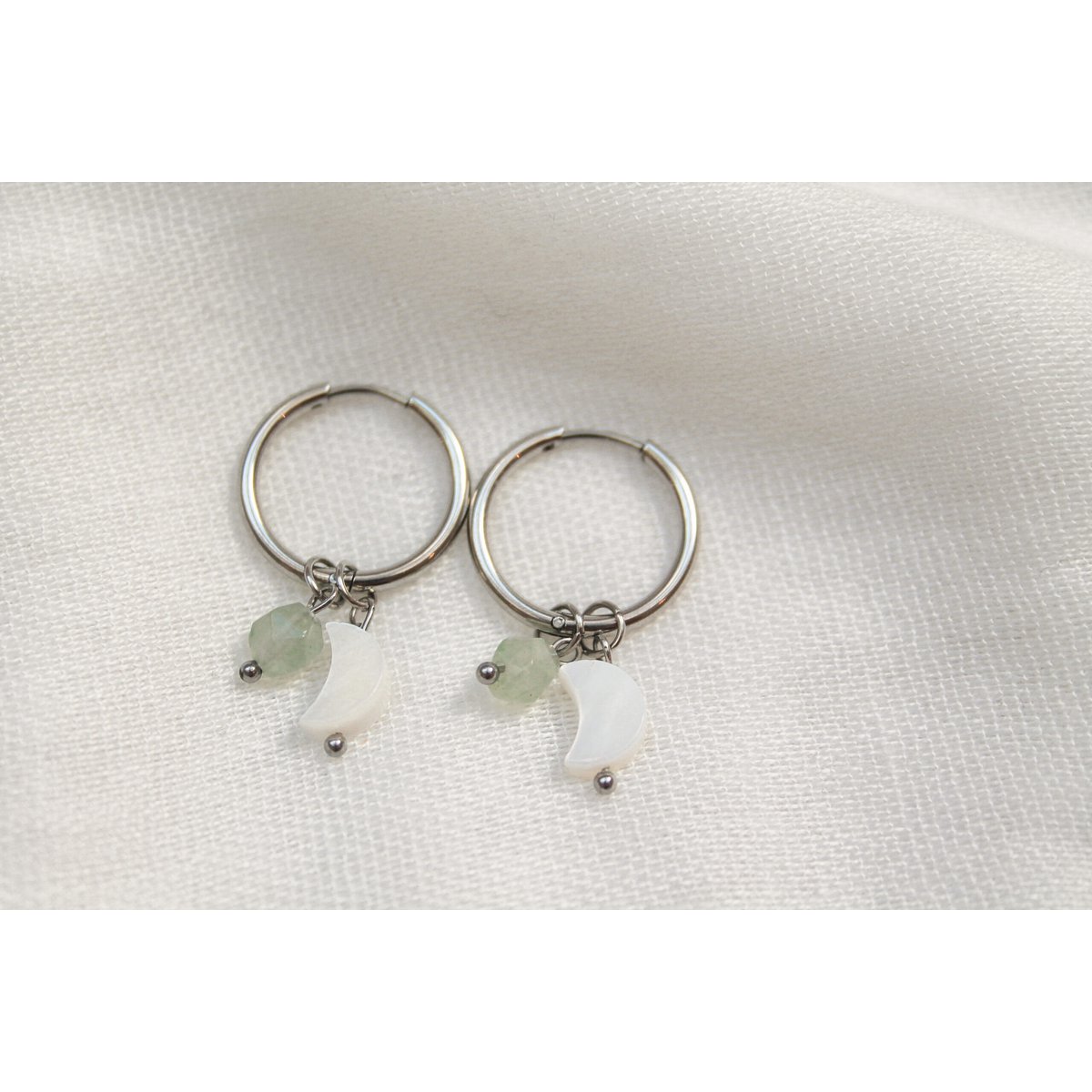 Pendientes Concha Luna & Aventurina - Plata
