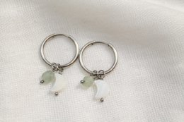 Boucles d'Oreilles Coquillage Lune & Aventurine - Argent