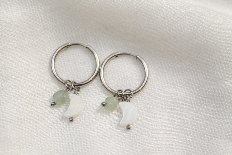 Boucles d'Oreilles Coquillage Lune & Aventurine - Argent