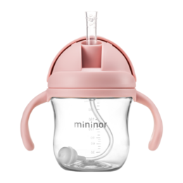 A pink 220ml Tritan straw bottle for kids, featuring a dome-shaped lid with a straw and handles for easy grip.