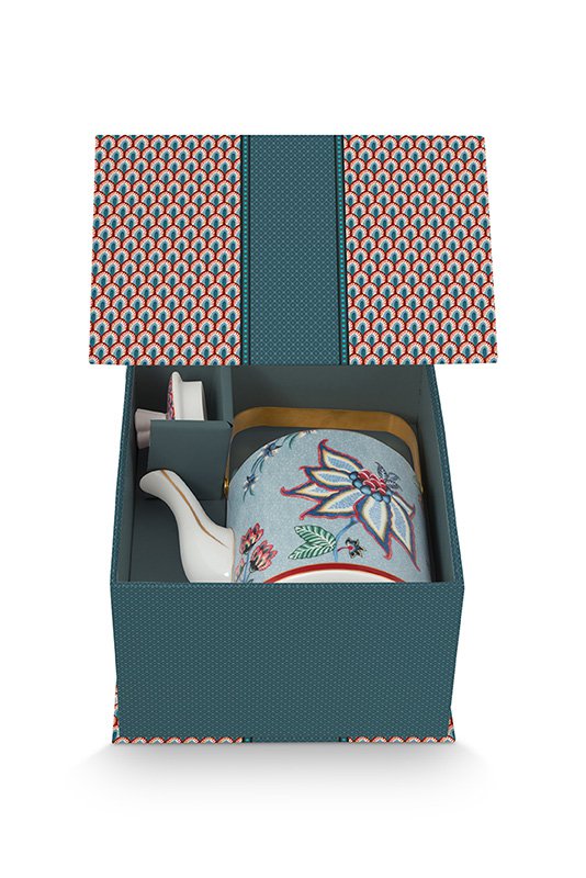 Giftset Teapot Oriental Flower Festival Blue 1 ltr