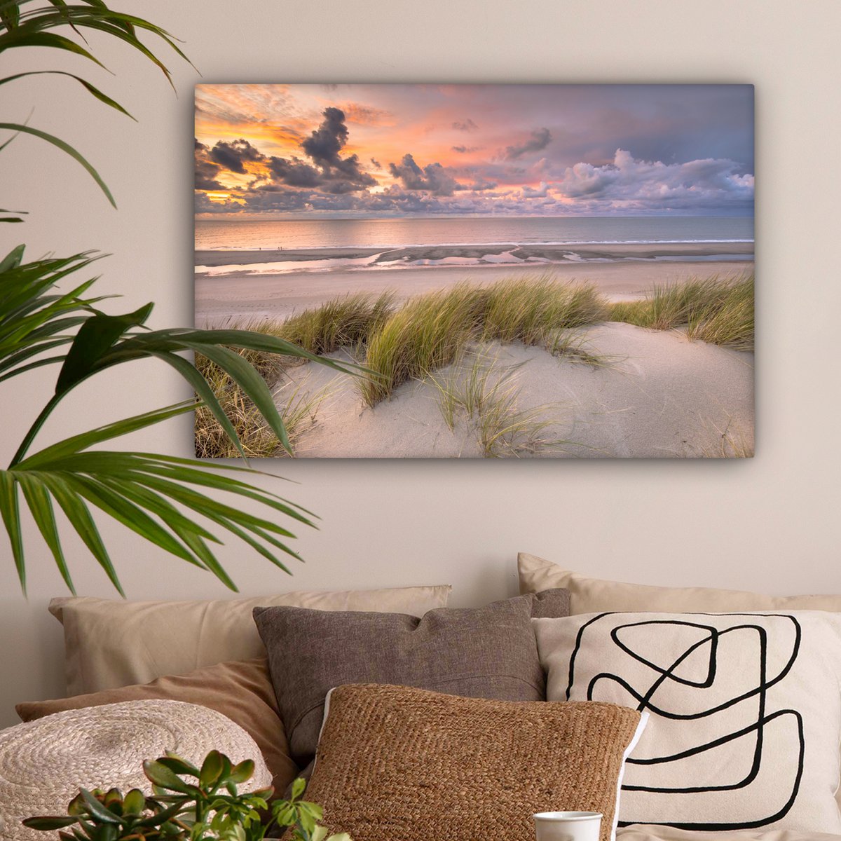 Pintura de lona - Decoración de pared - Sunset - Dune - Playa - Plantas - Mar