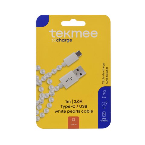 Ladekabel Tekmee USB-C zu Typ-C, 2,0 A; weiß, 1m ; Kabel perlmutt