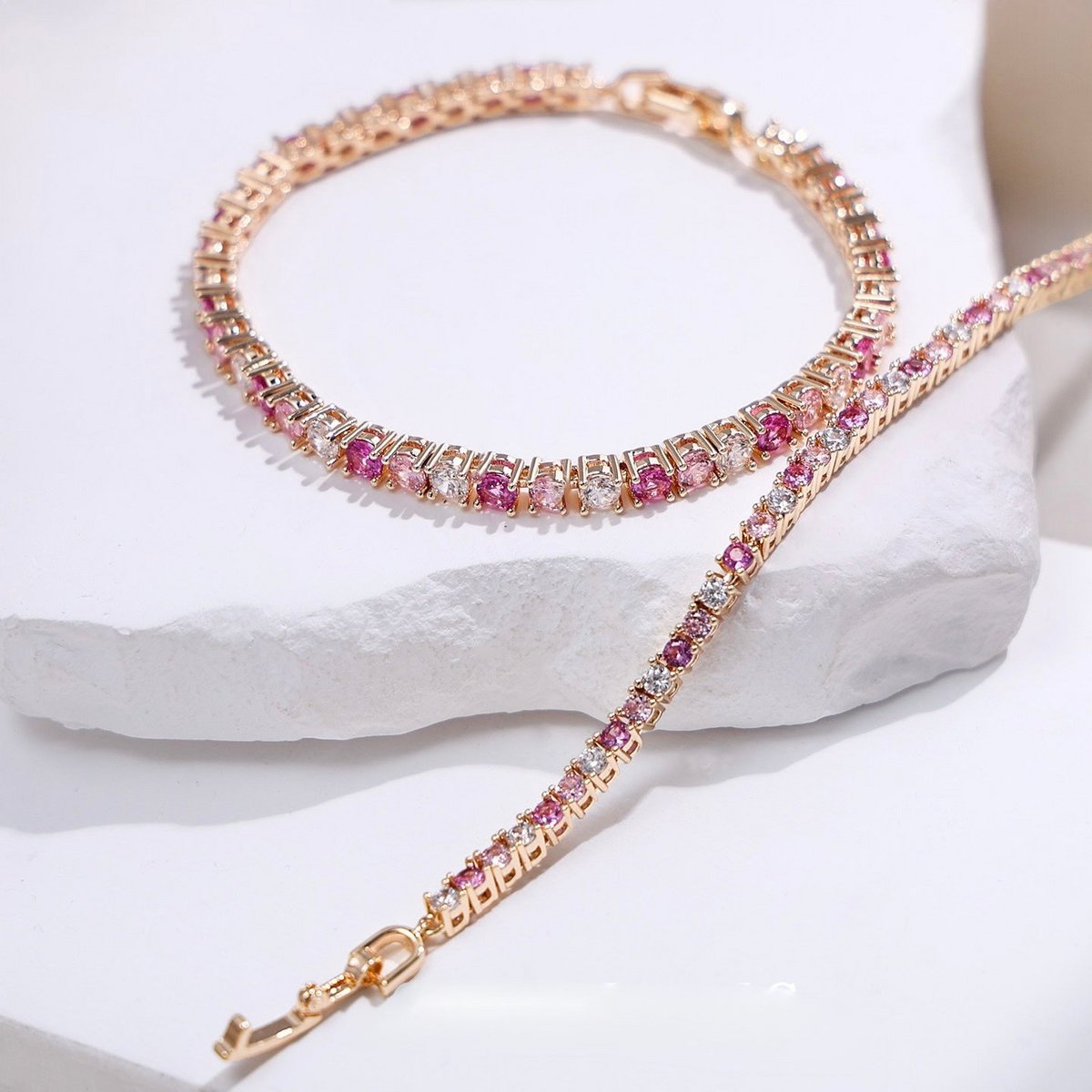 Oogverblindende roze Ombré-tennisarmband