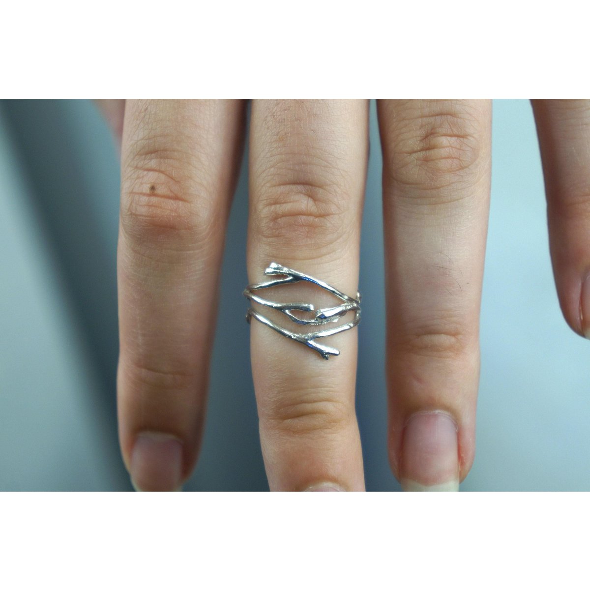 Sterling Silver Jasmine Twig Ring - Thin Minimalist Knuckle Band