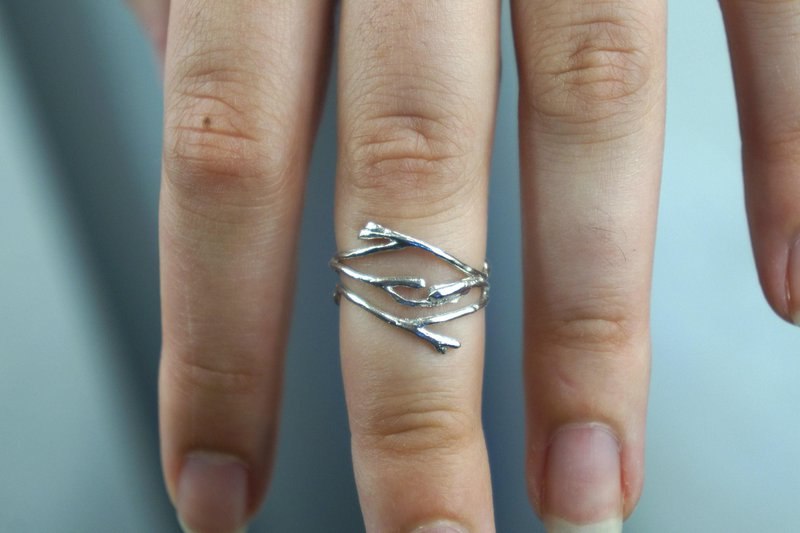 Sterling Silver Jasmine Twig Ring - Thin Minimalist Knuckle Band