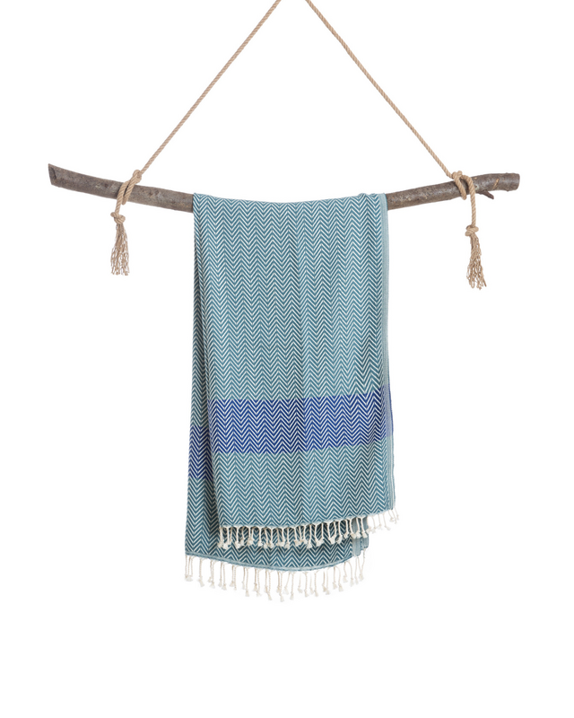 Asciugamano sauna hammam in cotone ZAYA - Asciugatura rapida e leggero - Verde / Blu - 180x100 cm
