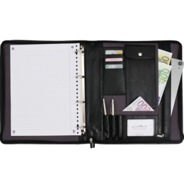 Safekeepers læder skriveetui venstrehåndet - Konferencemappe - Arbejdsbog Tabletcover & Laptop-sleeve - Aftageligt ringbind A4 sort