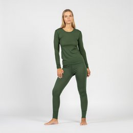 Kvinders 160 Merino 2-delt sæt med lange ærmer og mørkegrøn forneden