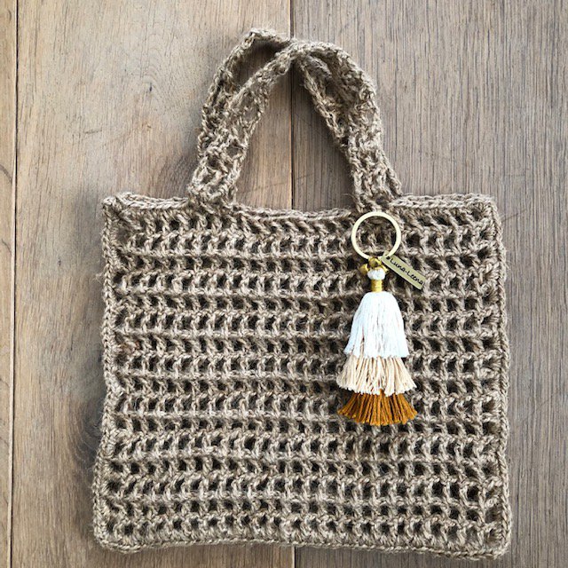 Luna -Leena Keychain Tassels Brown - Bag Charm - Organic Cotton - Handmade in Nepal - Bag Hanger