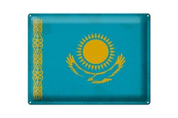 Tin Sign Flag of Kazakhstan 40x30cm Kazakhstan Vintage