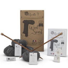 NEEDLE IT® breipakket voor volwassen beginners compleet met breinaalden - DIY breiwollen sjaal - cadeau-idee (grijs)