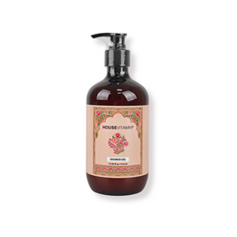 Amber glass pump bottle, vegan shower gel, natural skincare product, 510ml dispenser.