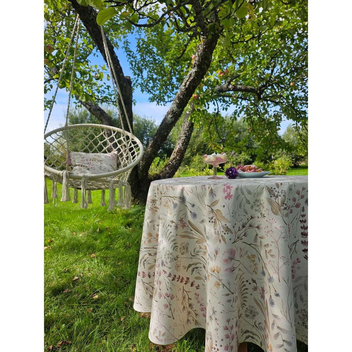 Round Tablecloth, Linen-Cotton Mix, Printed | Aitana