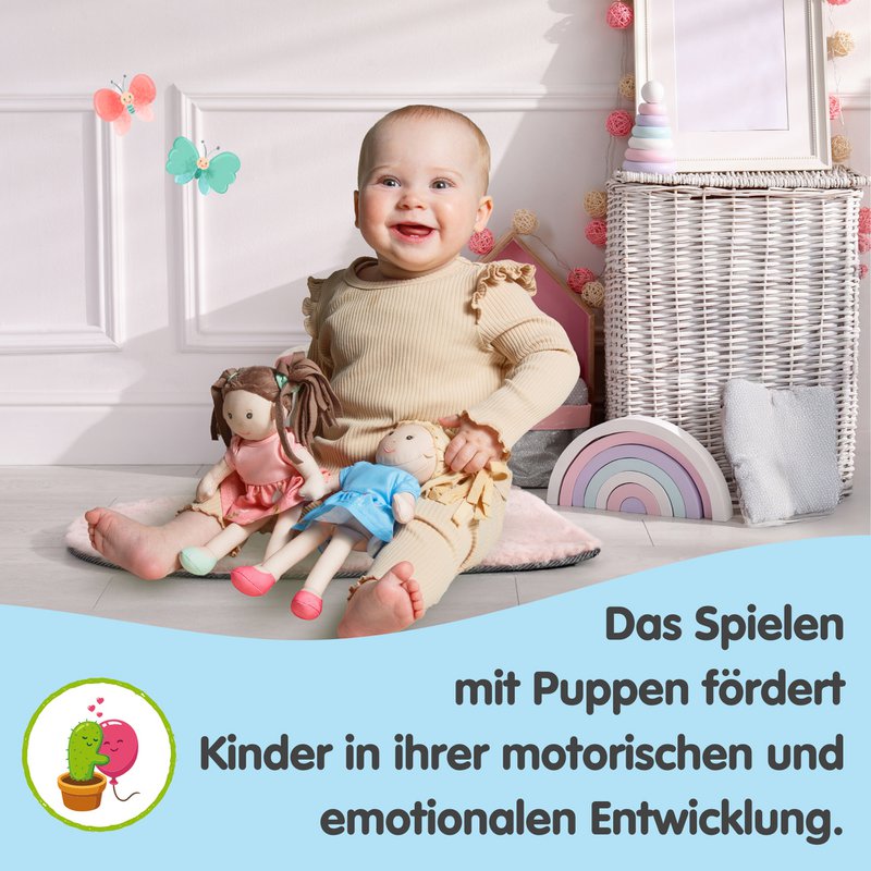 Stof Doll '' Pippa '' med kjole til at sætte på og tage af, 22 cm