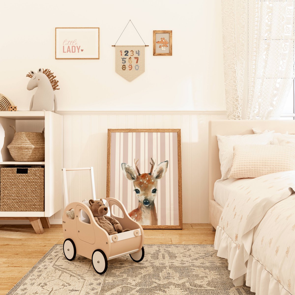 Deer poster, woodland animals poster, deer print, cute deer poster, girls room poster, girls nursery art print, girls room