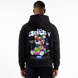 Kapuzenpullover mit Teddybär-Print Schwarz