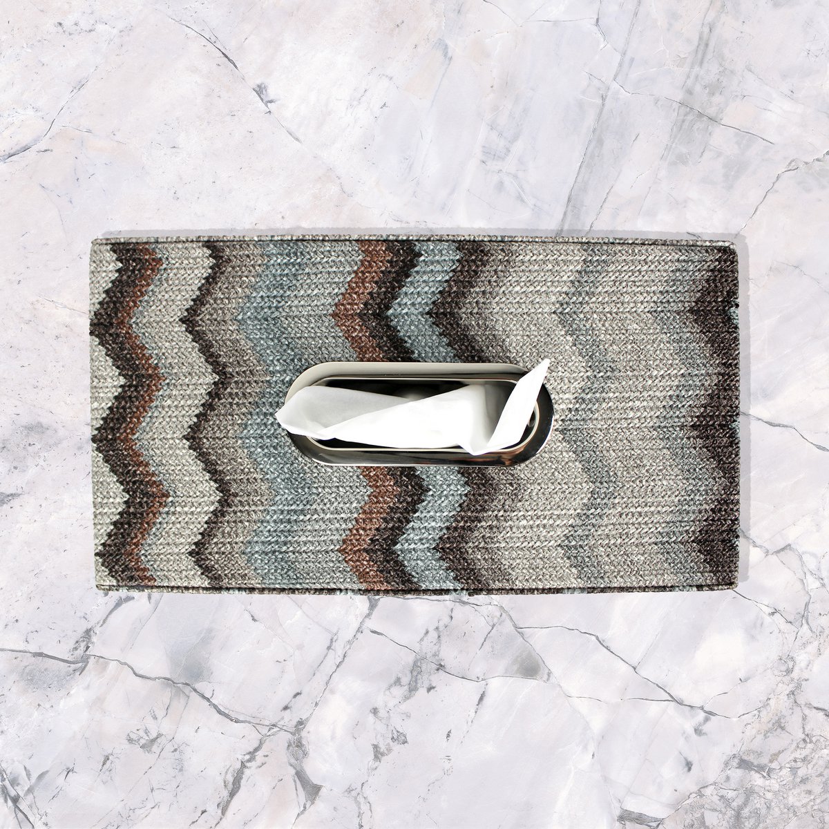 Tissue box zigzag gray blue pattern facial tissue box