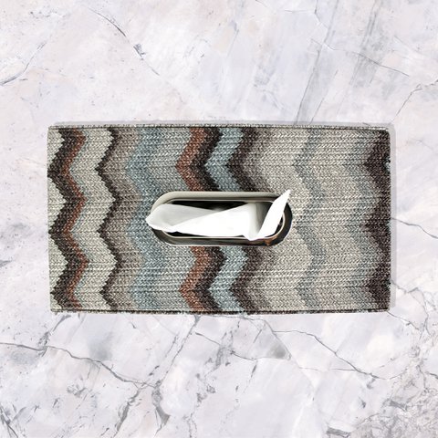 Tissue box zigzag gray blue pattern facial tissue box