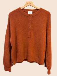Pull col boutonné manches ballon en alpaga