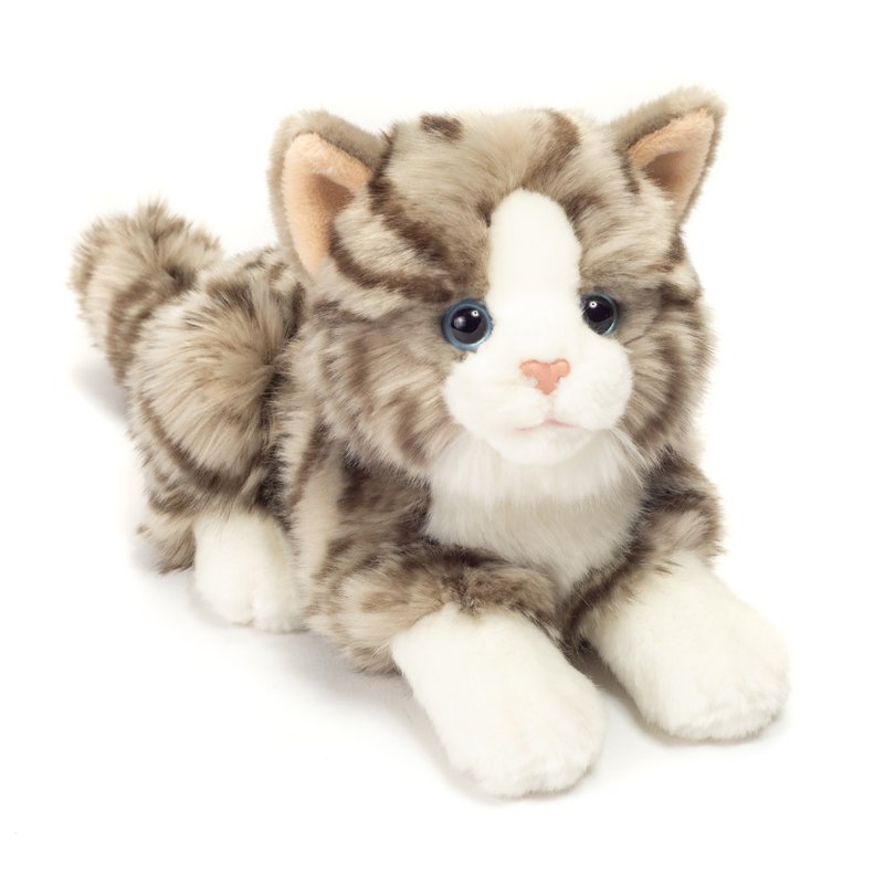Kat liggend grijs 20 cm - knuffel - knuffeldier