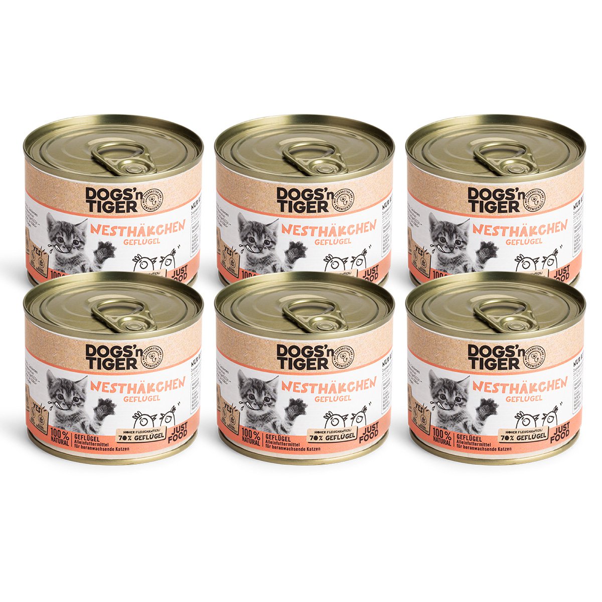Dogs'n Tiger Junior, Kitten Premium nourriture pour chat, nourriture humide, sans céréales, oisillons, volaille, algues, citron vert et pissenlit