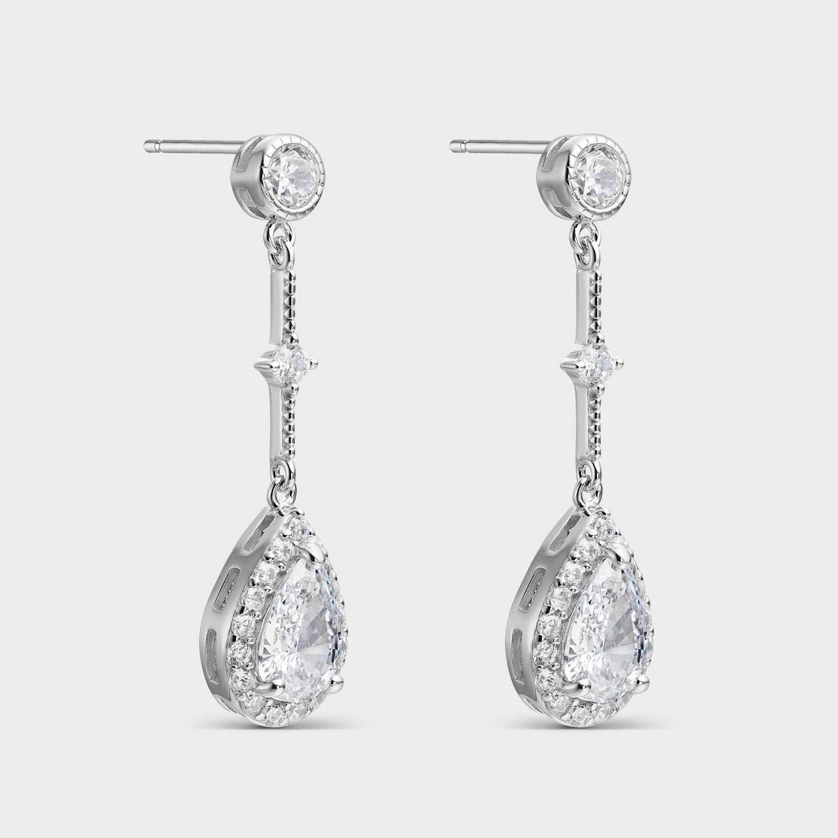 Oval silver earrings and white zircons