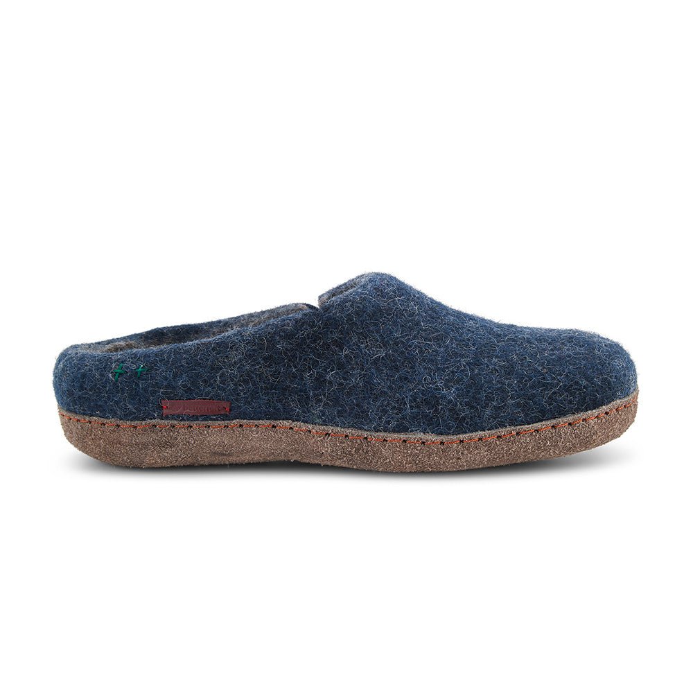 Klassischer Slipper - Filzpantoffel mit Ledersohle, marineblau