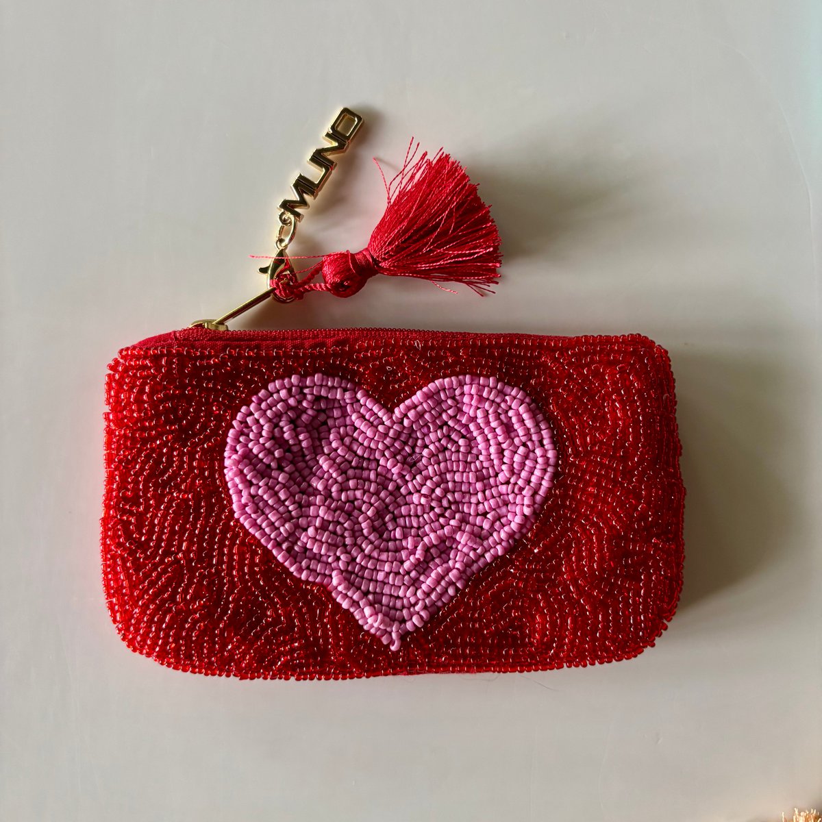 Handcrafted Red Beaded Heart Pouch * Gift *