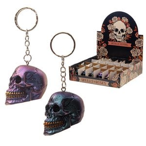 Skulls and Roses Dark Metallic en Gold Skull-sleutelhanger
