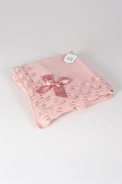 Couverture en tricot pointelle pour bébé avec nœud, rose