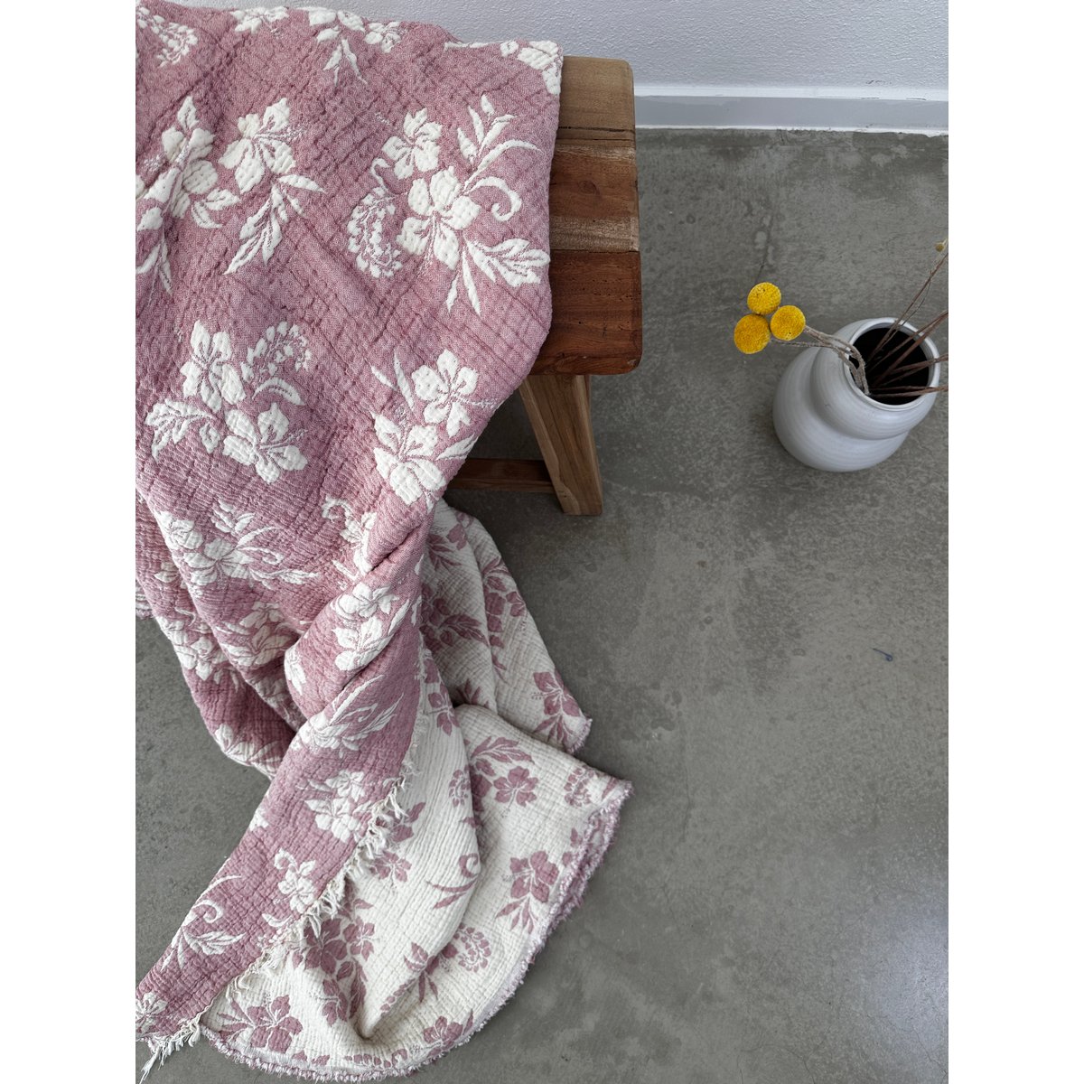 Muslin blanket - ROSE - old pink-white - 2.20 x 2.50 m