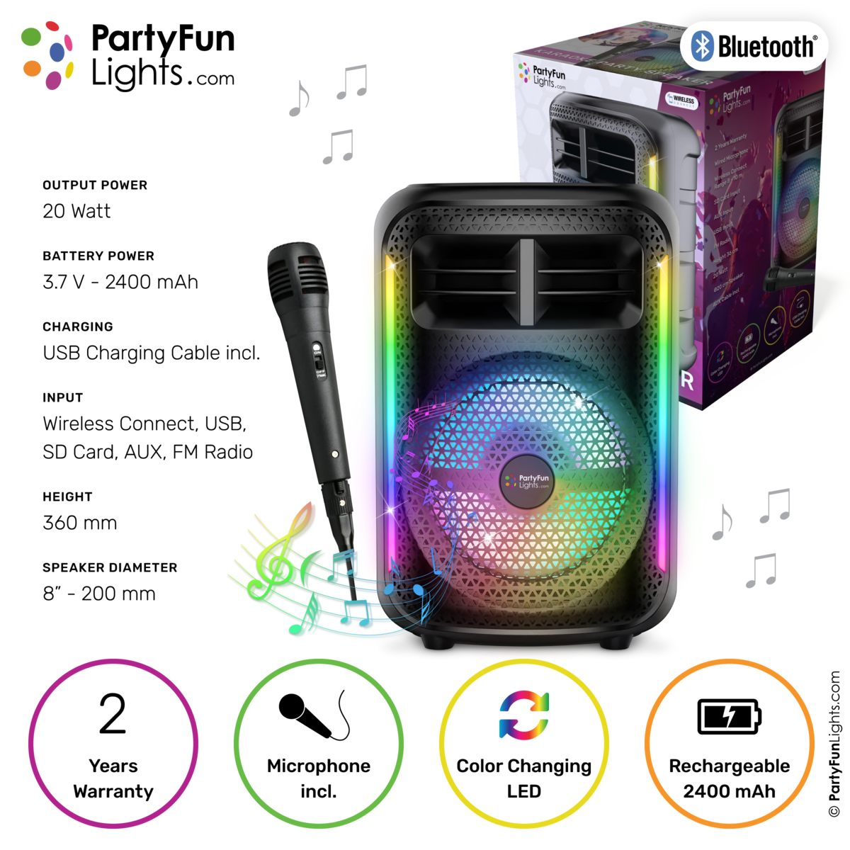 Karaoke Set Party altavoz con micrófono negro - Descubre la iluminación