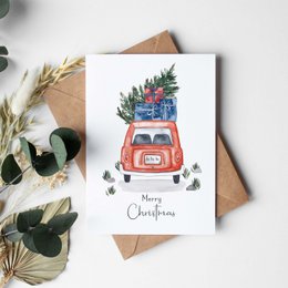 Folded card "Christmas card car with gifts"