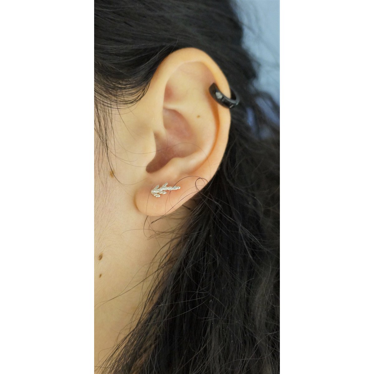 Cypress Leaf Earrings: Tiny Sterling Silver Studs (Hypoallergenic, Dainty)