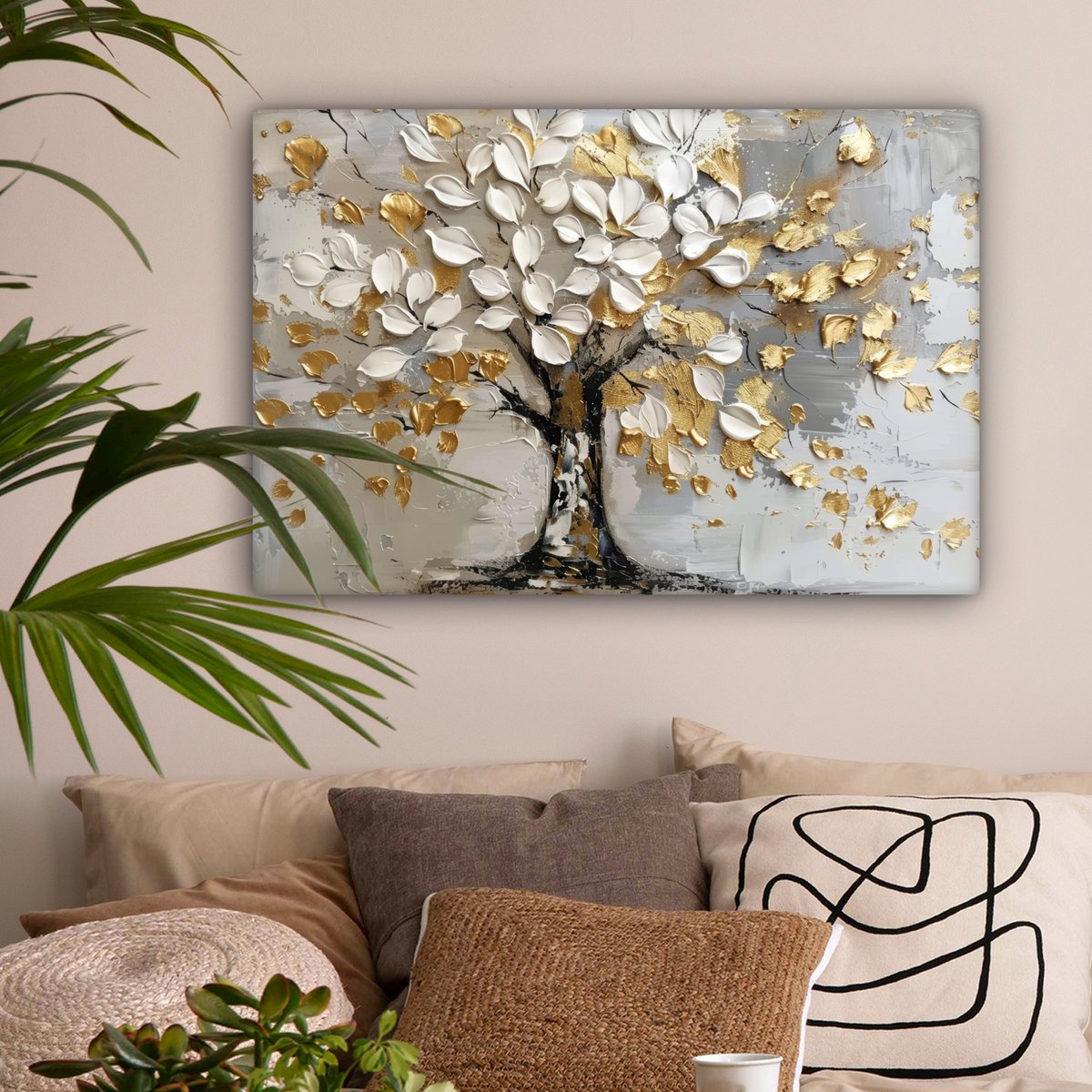 Peinture sur toile - Décoration murale - Boom - Beige - Gray - Gold - Résumé