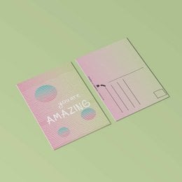 Friendship card with a simple, minimalist design featuring a pink and blue circle pattern. The card has a positive message that says "You Are Amazing".