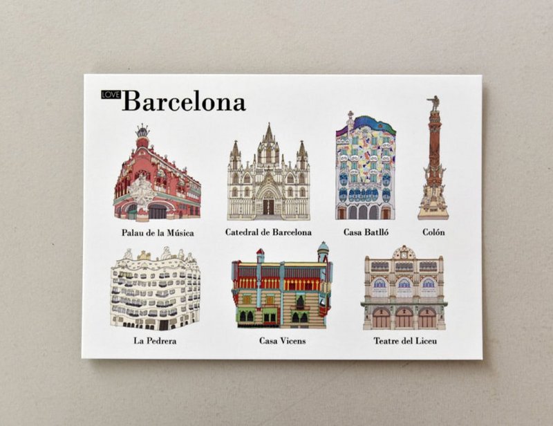 Illustrerede postkort Barcelona