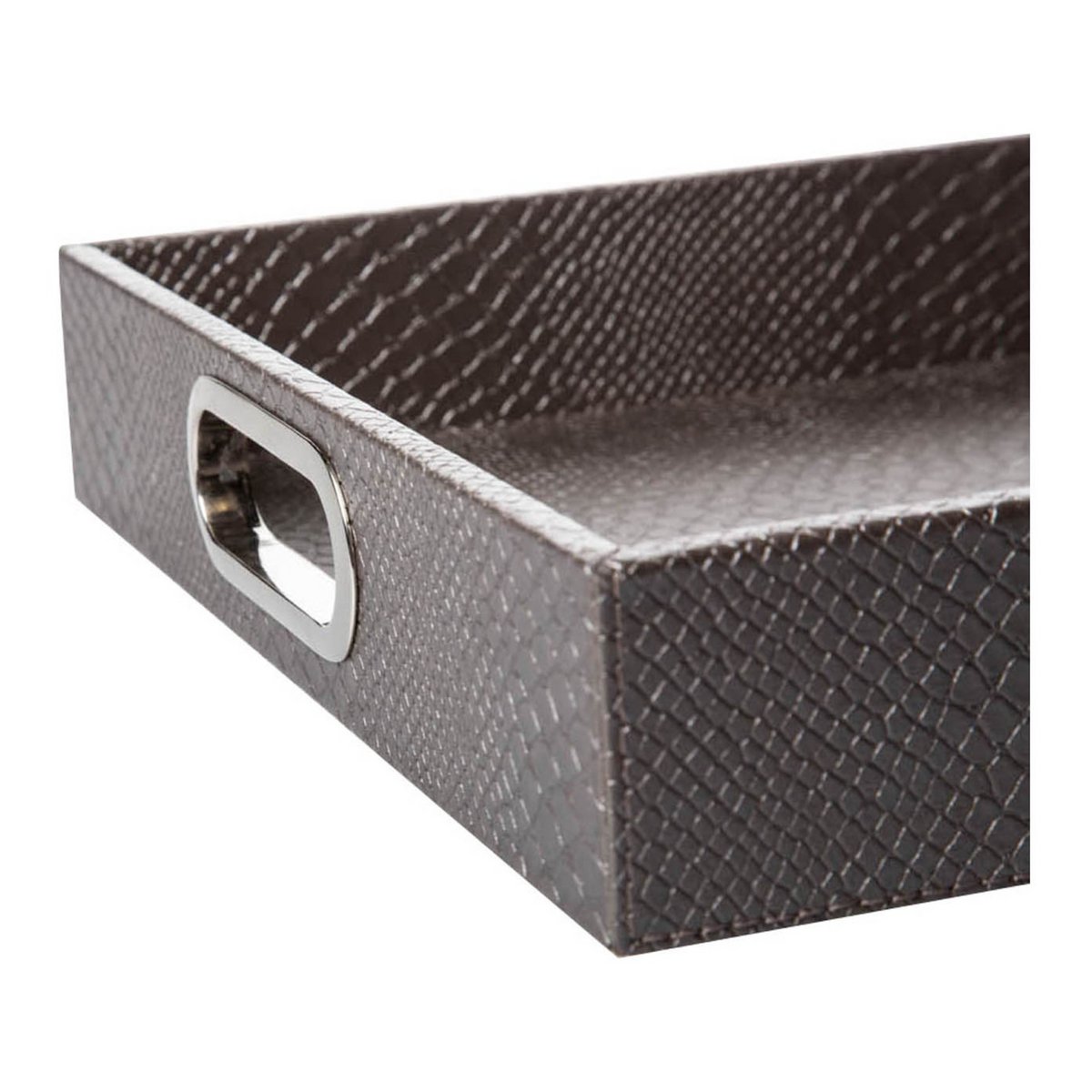 Comprimé rectangulaire avec poignées en cuir synthétique taupe reptile