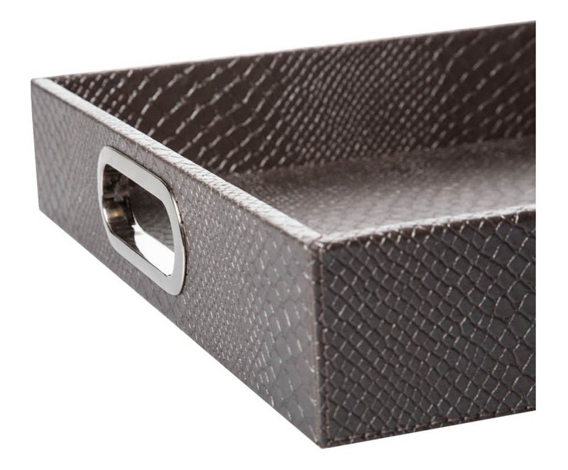 Comprimé rectangulaire avec poignées en cuir synthétique taupe reptile
