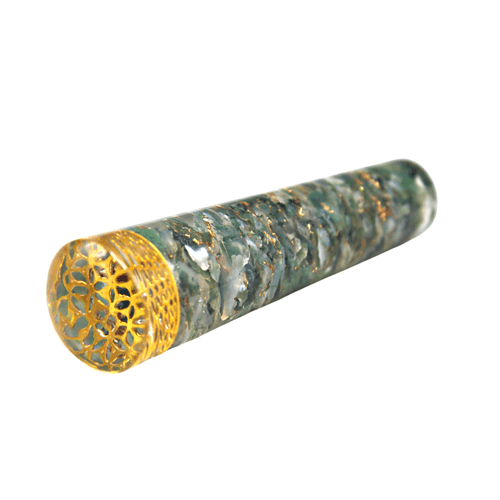 MASSAGGIATORE ORGONE LISCIO MUSCHIO AGATA CON FIORE DELLA VITA