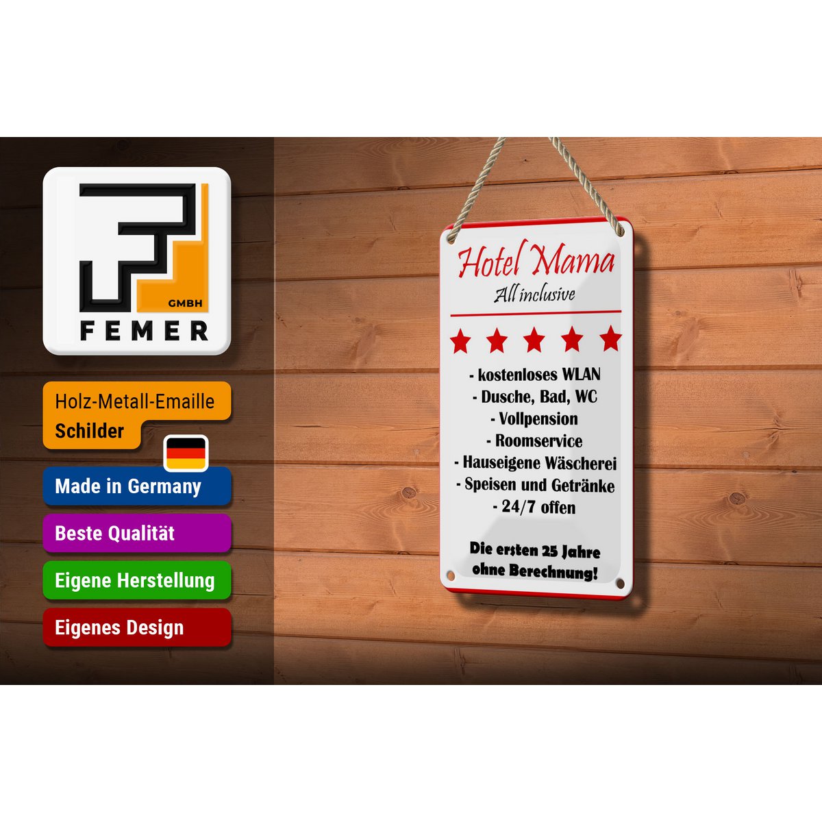 Tin sign saying 12x18cm Hotel Mama white-red decoration