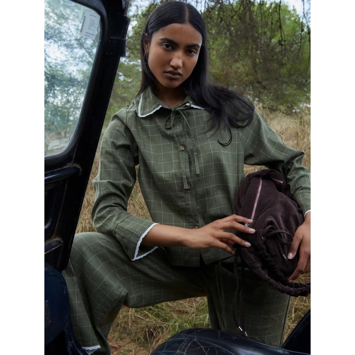 Chemise Betty à carreaux vert et blanc