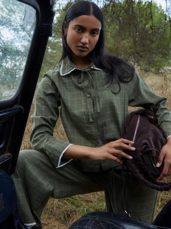 Chemise Betty à carreaux vert et blanc