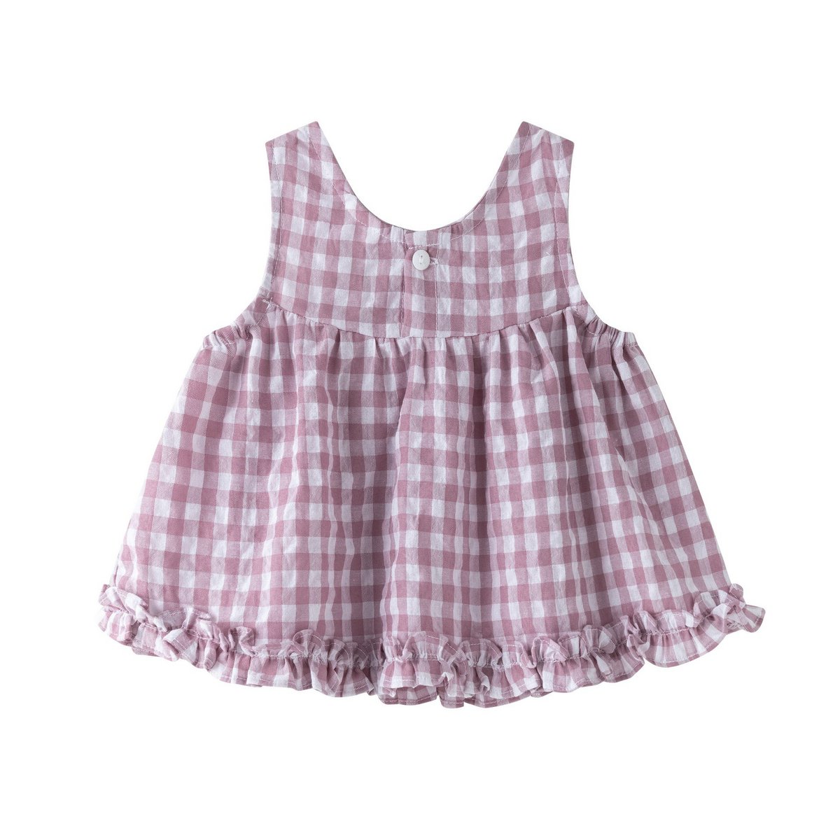 Blusa baby con stampa vichy malva e volant BGV96544