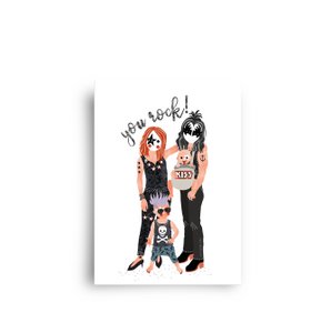 Postkarte - Serie "Rockstar Family" - vierköpfige Familie