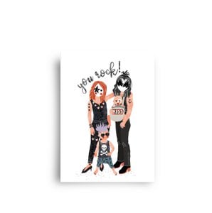 Postkarte - Serie "Rockstar Family" - vierköpfige Familie