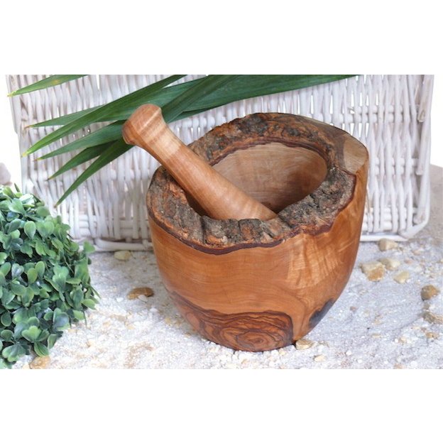 Mortero rustico Ã˜ 12 cm con mazo de madera de olivo