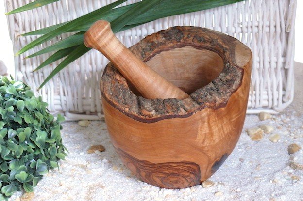 Mörser rustikal Ø 12 cm inkl. Stößel aus Olivenholz